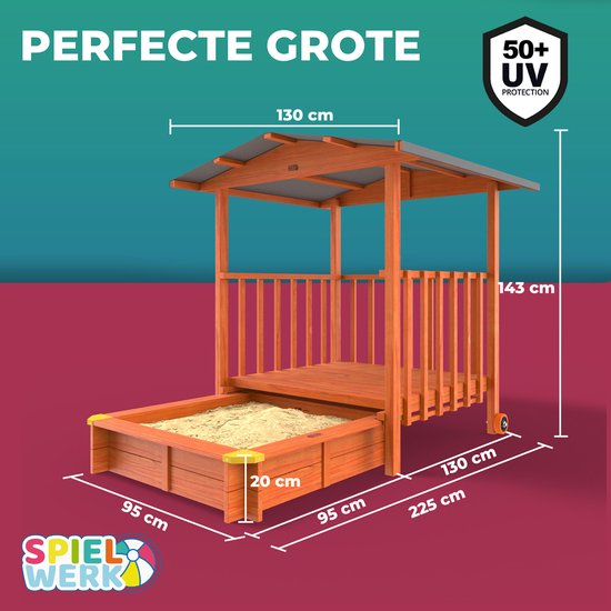 Spielwerk Zandbak - Hout Zonnedak UV 50+ Merle - 143x130x130cm