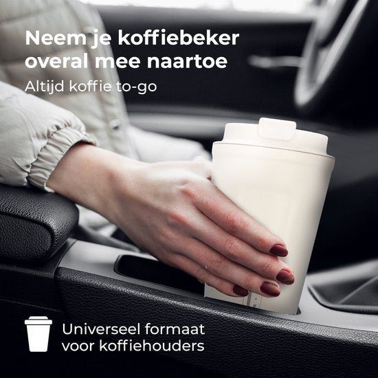 Castagnola Thermosbeker - Koffiebeker To Go - Travel Mug voor Koffie en Thee - Theebeker - 380 ML - RVS - Offwhite