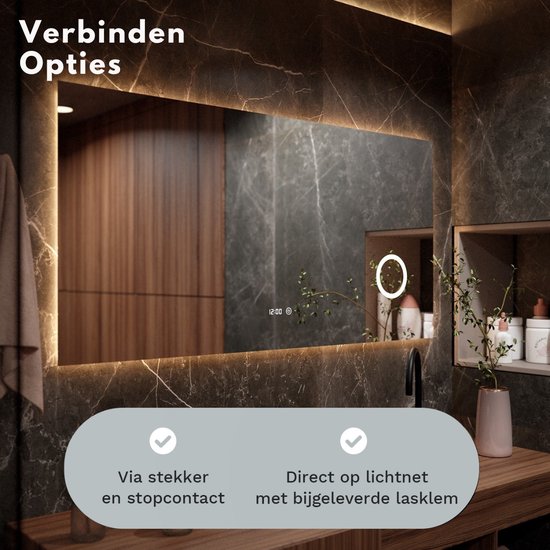 Mirlux Badkamerspiegel met LED Verlichting & Verwarming – Rechthoekige Wandspiegel – Anti Condens Douchespiegel - 160x80CM