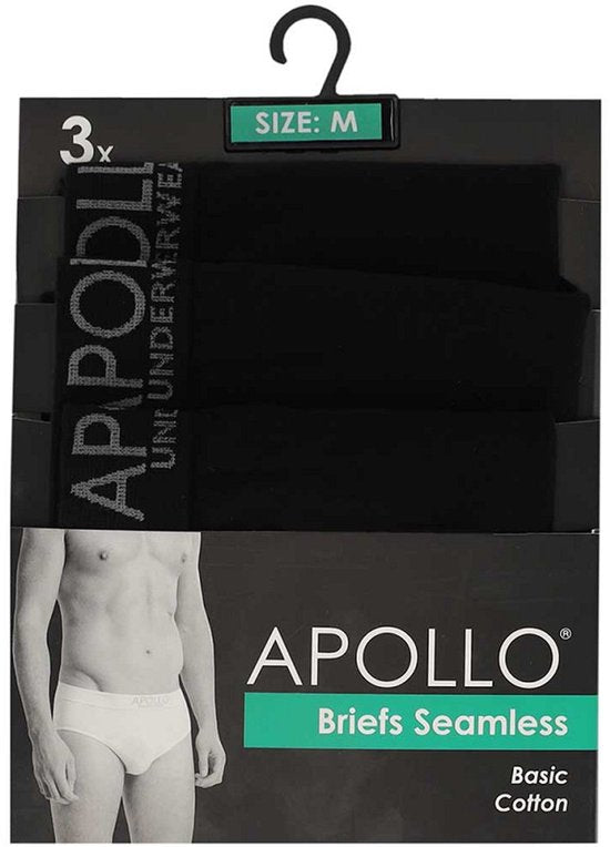Apollo heren slips ondergoed - 3 pack - zwart uni - maat XXL