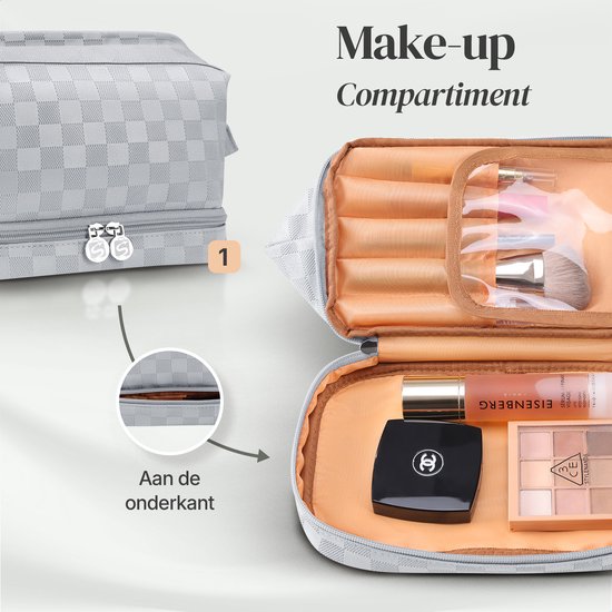 SC Travel Essentials - Toilettas en Make-up Organizer - Waterdicht en Compact - Geschikt voor Reis en Dagelijks Gebruik - Unisex - Zilver