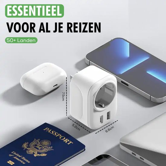Travelhawk Reisstekker Engeland/UK - Wereldstekker - Wereldstekkers - Reisstekker Type G - USB-C & USB-A - Wit