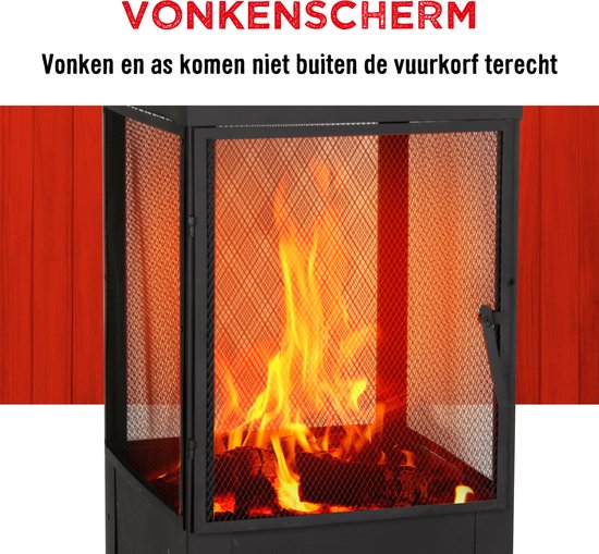 BBQ Collection Houtkachel met Schoorsteen - Tuinhaard 194 x 44 x 47 cm - Terrashaard met Vonkenscherm - Terraskachel met As-Opvangbak en Brandhout Opslag - Houtkachel Tuin - Carbon Staal