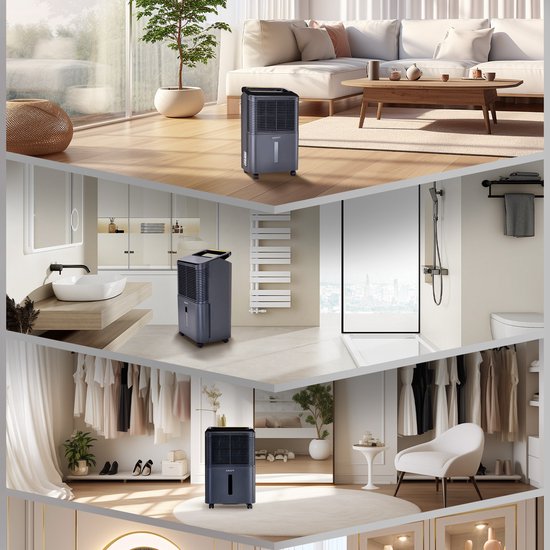 Kraft Luchtontvochtiger - 16L per dag - Was-droog Functie - Ontvochtiger voor Slaapkamer, Badkamer, Woonkamer - Dehumidifier - Antraciet