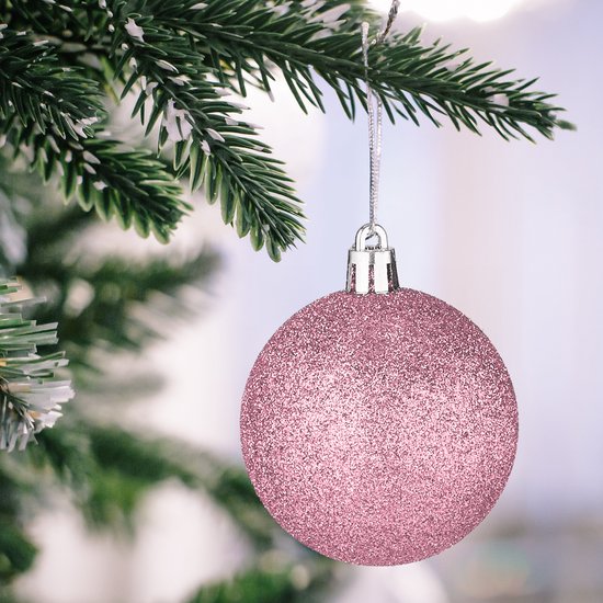 kerstballen set van 100 - plastic - mat - glanzend - glitters - 10 designs - roze