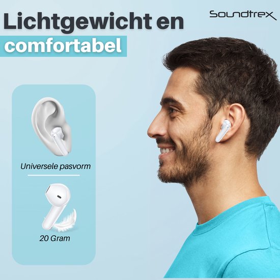 Soundtrex X-Pro Draadloze oordopjes - Bluetooth Oordopjes - Oortjes draadloos - Earpods - LED Display - Bluetooth 5.3 - Wit