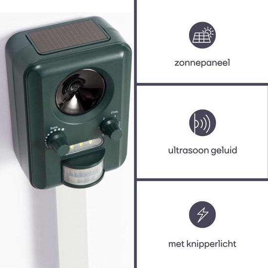 Perel Ultrasone ongedierteverjager op zonne-energie, outdoor, afweermiddel tegen muizen, ratten, insecten, katten, marters, vogels, vossen, kattenschrik, marterverjager, oplaadbaar via usb, tot 65m²