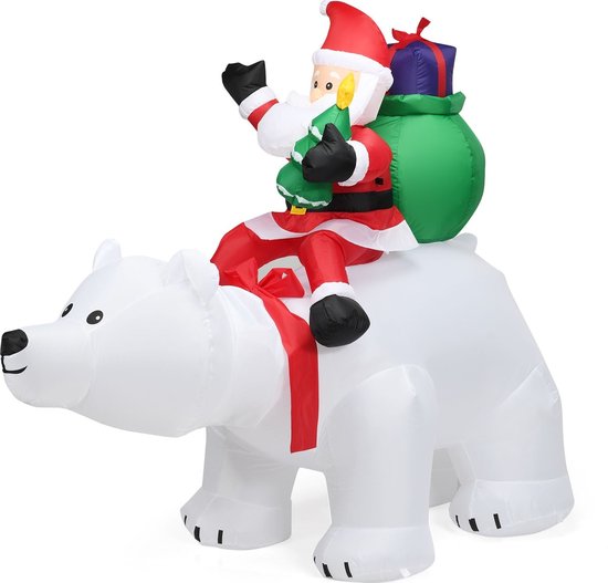 Coast Kerstversiering Opblaasbare IJsbeer & Kerstman te paard MET LED's - 200cm