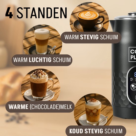 Coopley – Melkopschuimer Elektrisch MF0803 PRO – 270 ml – Voorzien Van 4-in-1 Functies En Instelbare Temperatuur En Digitaal Display – Voor Cappuccino En Latte – Zwart ABS