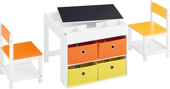 SoBuy KMB75-K-W Kindertafelset - Wit Houten Opbergset met Schoolbord