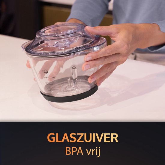 JAP Appliances Multi Chop + Uitbreidingspakket - Hakmolen met glazen kom 600ml - IJscrusher, knoflookpeller en eierklopper - Vaatwasserbestendig - 400W