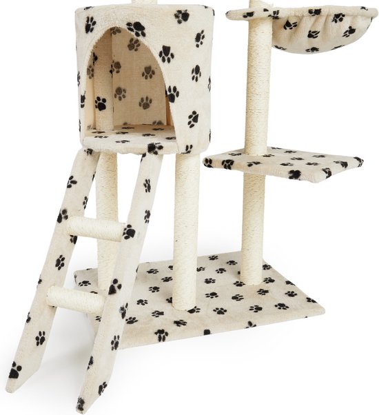 Lifa Living krabpaal - Krabpaal voor katten - Kattenpaal - 42x60x138,5 cm - creme/zwart