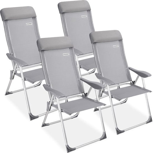 Casaria Tuinstoelen – 7-Standen Verstelbaar – Set van 4 – 57 x 110 x 44 cm – Grijs
