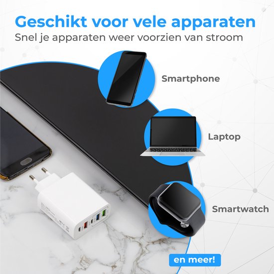 Nuvance - USB Adapter - 5 Poorten - USB Stekker - USB Oplader - Geschikt voor iedere USB Kabel - Wit