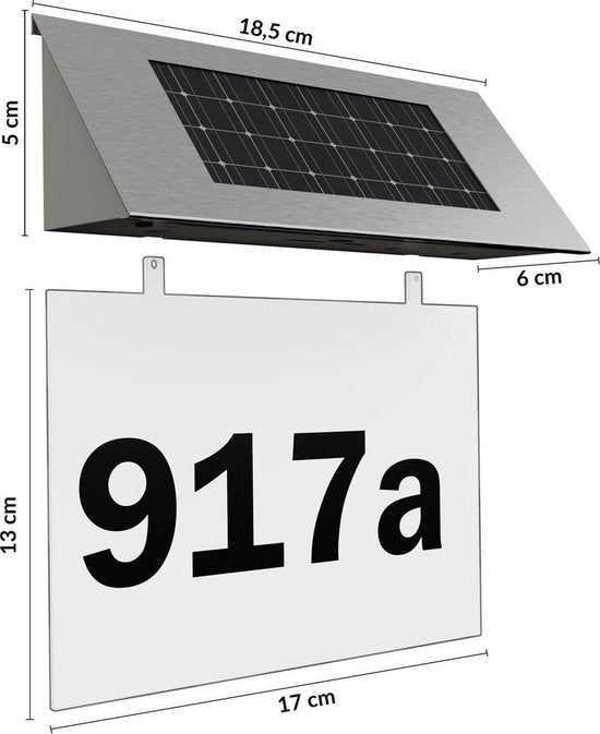 Monzana Solar Huisnummer LED Lamp – RVS- Transparant