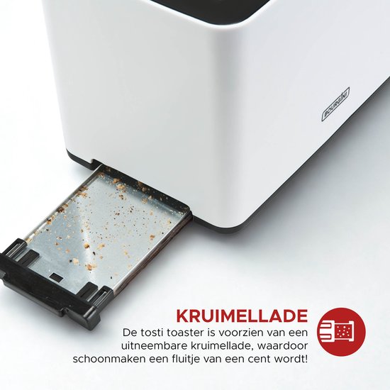 Bourgini Tosti Toaster met Bagelfunctie - Broodrooster met Tostiklemmen - Wit- Matte Finish - Extra brede sleuf geschikt voor 2 tosti's