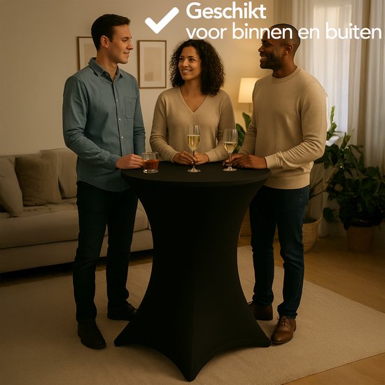 Brixy 2x Stevige Statafel + 2x Zwarte Statafelrok - Partytafel - Robuust en Weersbestendig - Inklapbaar - 80cm x 110cm - Feest - Wit/Zwart