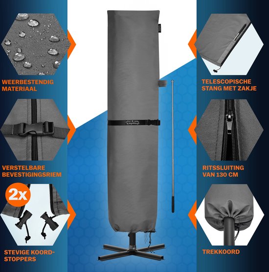 Kingsleeve Parasolhoes tot Ø350cm - Weerbestendig Robuust - Grijs
