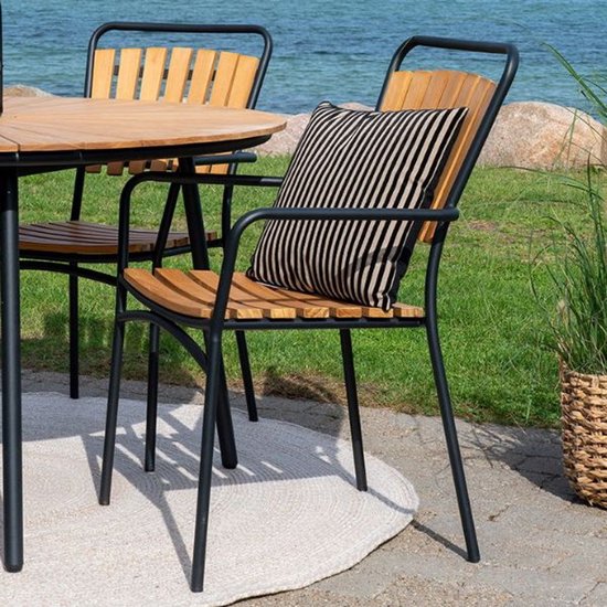 House Nordic - Cleveland - Set van 4 Stijlvolle Tuinstoelen - 64 x 64 x 91 cm - Teak Hout & Metaal - Natuurlijk / Zwart