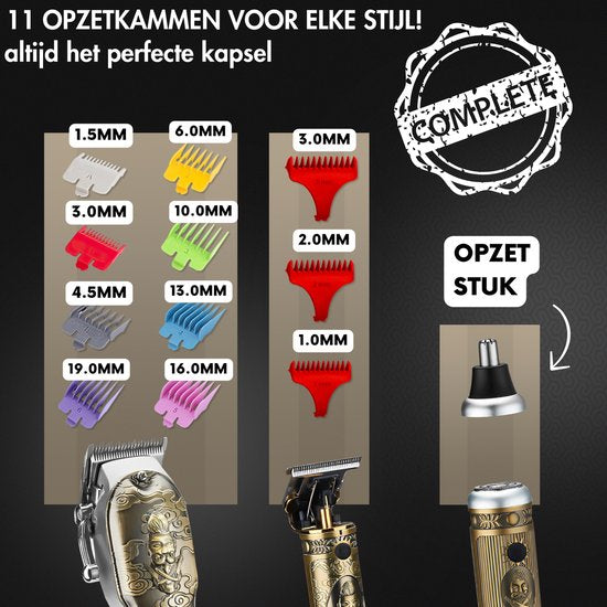 Professionele Draadloze 4-in-1 Tondeuse – Mannen Hoofdhaar & Baard – Trimmer – Kappersset