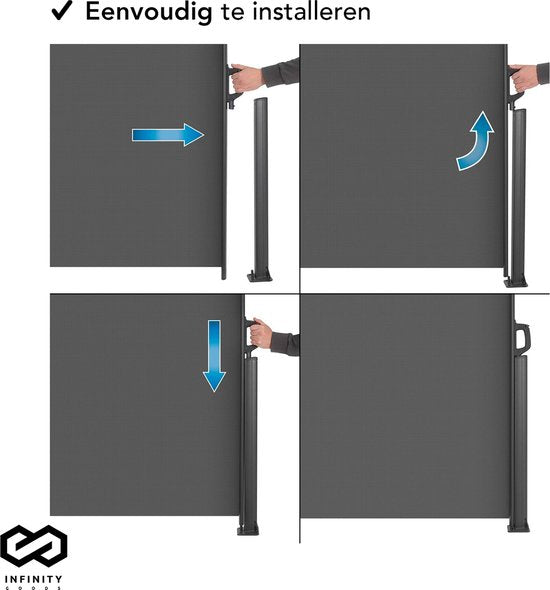 Infinity Goods Uittrekbaar Windscherm - 300 x 140 cm - Antraciet – Oprolbaar – Uitschuifbaar – Wind- en Zonbescherming – Privacy voor Tuin, Balkon, Strand en Terras