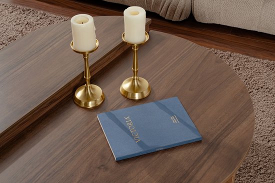 Dimehouse Salontafel - Ovaal - 85x30x30 cm - Melamine - Japandi - Houtlook - Naturel Walnoot