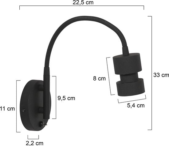 Wandlamp Natasja LED 3094ZW Zwart - Draaibaar en kantelbaar, inclusief GU10 lichtbron, gemaakt van kunststof en metaal - Steinhauer