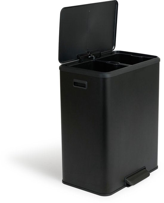 Umuzi Cleaning Dubbele Prullenbak - 60L - Pedaalemmer - Soft Close - 53x38x66 - Mat Zwart