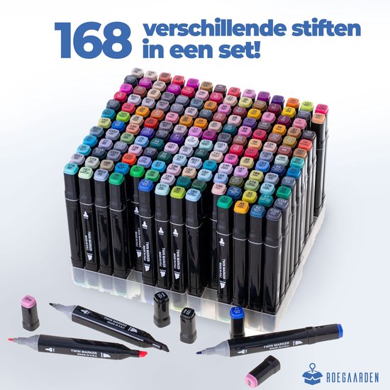 Roegaarden Twinmarkers 168 stuks - Stiften - Alcohol Markers - Markeerstiften - Makkelijk opbergen