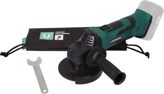 VONROC Accu Haakse Slijper – VPower 20V – Ø115MM – Incl. zijhandgreep & tas - Zonder accu & lader