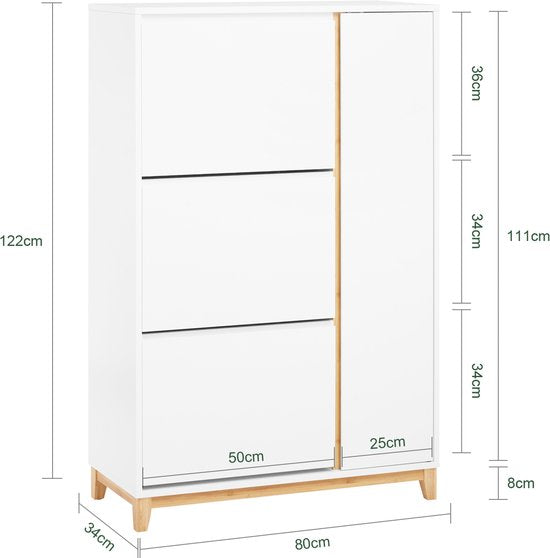 SoBuy FSR189-WN Schoenenkast - Witte Houtcomposiet met 3 Kleppen & Deur