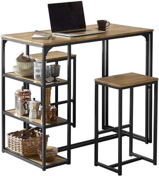 SoBuy OGT43-F Keukentafelset - Bruin Hoge Bartafel met Krukken