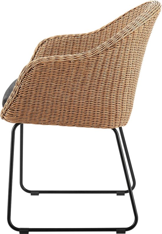 Juskys – Cody Rotan Tuinstoelen Set van 2 – 59 x 57 x 82 cm – Voorzien Van Comfortabele Zitkussens En Stalen Frame – Voor Terras En Eetkamer – Naturel Rotan En Staal