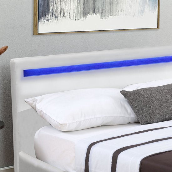 Juskys Gestoffeerd bed Verona - 120 x 200 cm - Wit - LED Verlichting