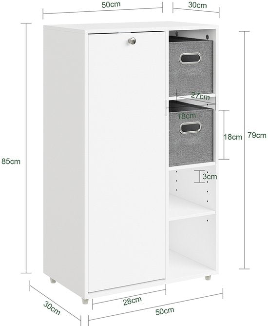 SoBuy Badkamermeubel met wasmand, Opbergkast met 2 stoffen manden, ruimtebesparend, vuile was, Wit, voor wasruimte BZR218-W