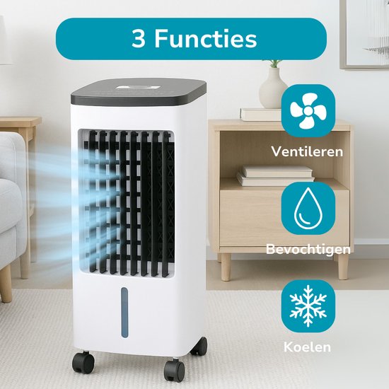 Lifetime Air Aircooler met Koelelementen - Ventilator, Luchtbevochtiger en Luchtkoeler - 55dB - Afstandsbediening en Timer - Watertank 4L - 22 x 24 x 53,5 cm