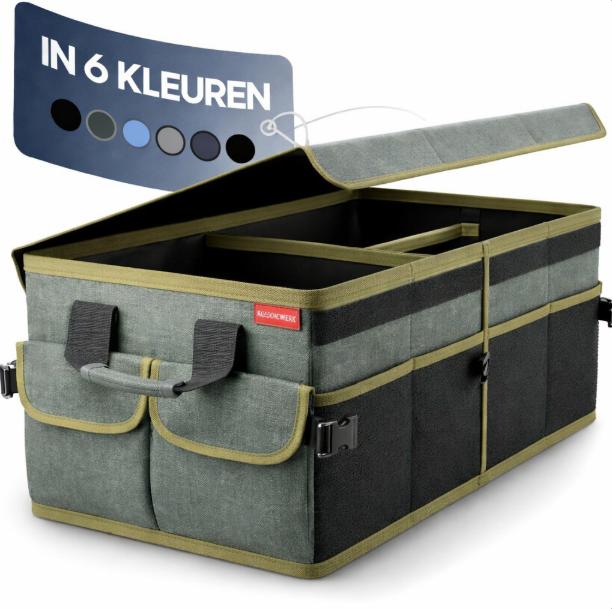 HELDENWERK Premium kofferbak organizer met deksel, stevig & antislip - Opvouwbare kofferbaktas, groot met dubbele bodem - Kofferbakbox, kofferbak organizer box