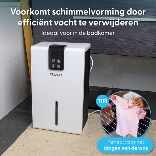 Ølven Luchtontvochtiger - Ontvochtigt tot 0,7L per Dag - Luchtontvochtiger - Stil - Nachtmodus - Wit