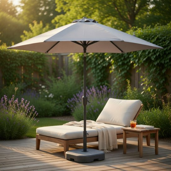 Pro Garden Tuinparasol Menorca - D230 cm - grijs - zonwering - parasol - met hoes