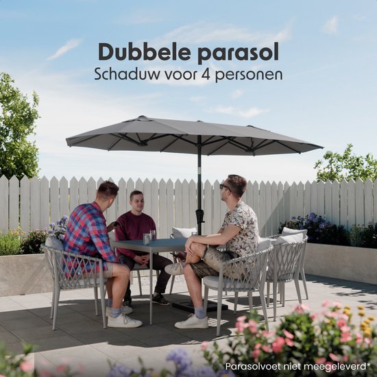 LifeGoods Dubbele Parasol - Tuin - 160x300cm - tot 8 Personen - Waterdicht - UPF50+ - Donkergrijs