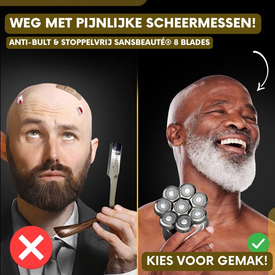 6-in-1 Scheerapparaat Mannen – Trimmer - Tondeuse - Sansbeauté® SkullSharp PRO | 8 Blade - Skull Shaver - Nat & Droog - Face en Head Shaver – Hoofd Kaal Scheren - USB - Opzetstukken