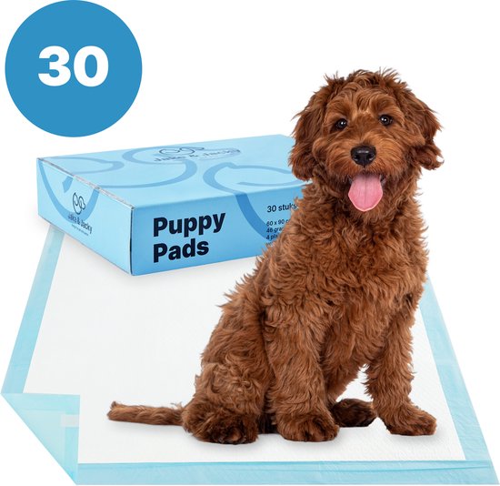Jake en Jacky 30 Puppytraining Pads 60 x 90 cm - met Plakstrip - Zindelijkheidstraining Hond - Hondentoilet - Plasmatjes hond - Extra Groot