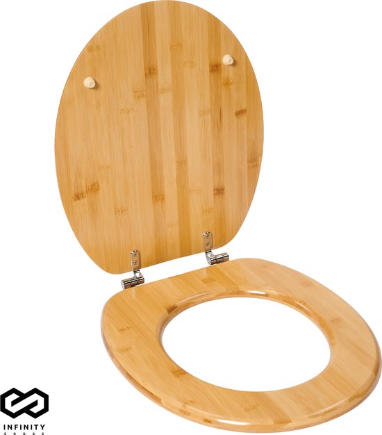 Infinity Goods Bamboe WC Bril Emmy - Toiletbril Met Deksel - RVS Scharnieren - Inclusief Bevestigingsmateriaal