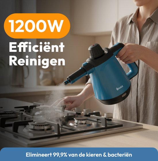 BOLLIT 1200W Stoomreiniger - Handstoomreiniger - 3.5 Bar - Handstomer - Vlekkenreiniger - Steam Cleaner - Tapijtreiniger - Stoomreinigers - Extra Krachtig Stoomapparaat: Vloer, Bank, Keuken Badkamer & Tapijt Reinigen - Incl. Opbergtas