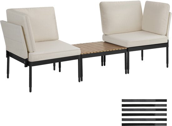 tectake® - Loungeset Magaluf - 5-in-1 tuinset met aluminiumframe - 2 tuin fauteuils en 1 salontafel - Op te stellen als ligstoel, hoekbank of 2-zits tuinbank - Inclusief kussens - Balkonset 2 personen