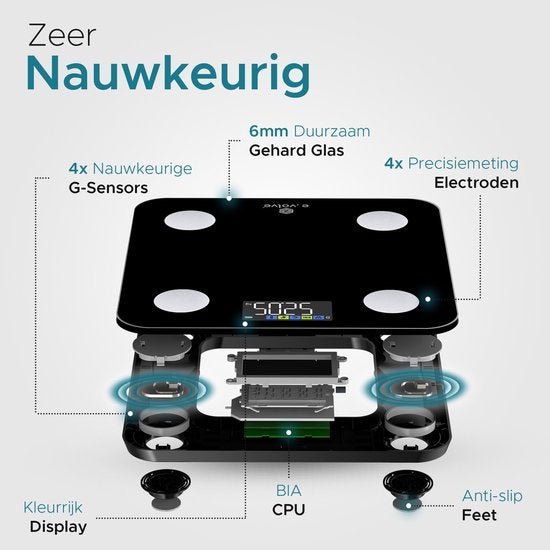 e.volve Weegschaal Personenweegschaal Digitaal - 20 Metingen - Slimme Weegschaal met Lichaamsanalyse - Kleurenscherm - Precisie Weegschaal - Weegschalen - Digitale Weegschaal - Incl. App