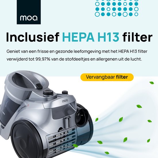 MOA Stofzuiger Zonder Zak - Inclusief HEPA H13 Filter - Combi Zuigmond - Stofzuiger - 900W - Grijs
