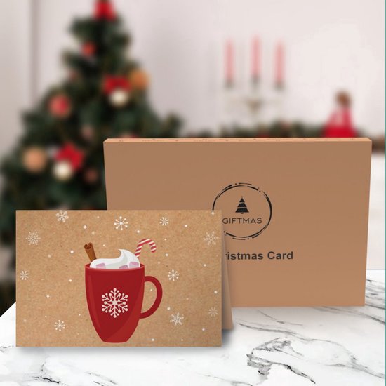 Giftmas Kerst Collectie – Wenskaarten & Kerstkaarten Set – 36 Groetenkaarten met 12 Designs – Inclusief Enveloppen en Stickers – Kraft Papier met Zwarte Bedrukking Voor Feestdagen – 20×15 cm