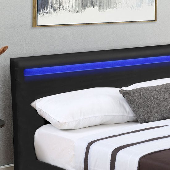 Gestoffeerd bed Verona - 120 x 200 cm - Zwart - LED Verlichting