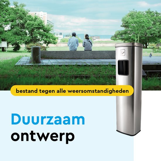 BRASQ Staande Asbak RVS - Buiten Asbak met 20 Liter Afvalbak - Rookpaal - Prullenbak met Asbak